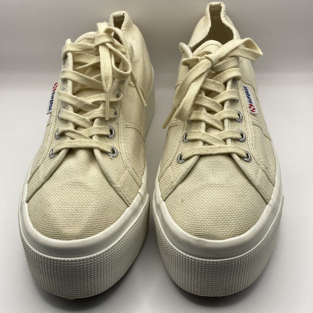 Superga Beige Canvas Platform Sneakers Shoes Sz 41.5 Women Sz 10/ Men Sz 8.5